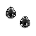 Vintage sterling silver pearl cut black onyx earrings.