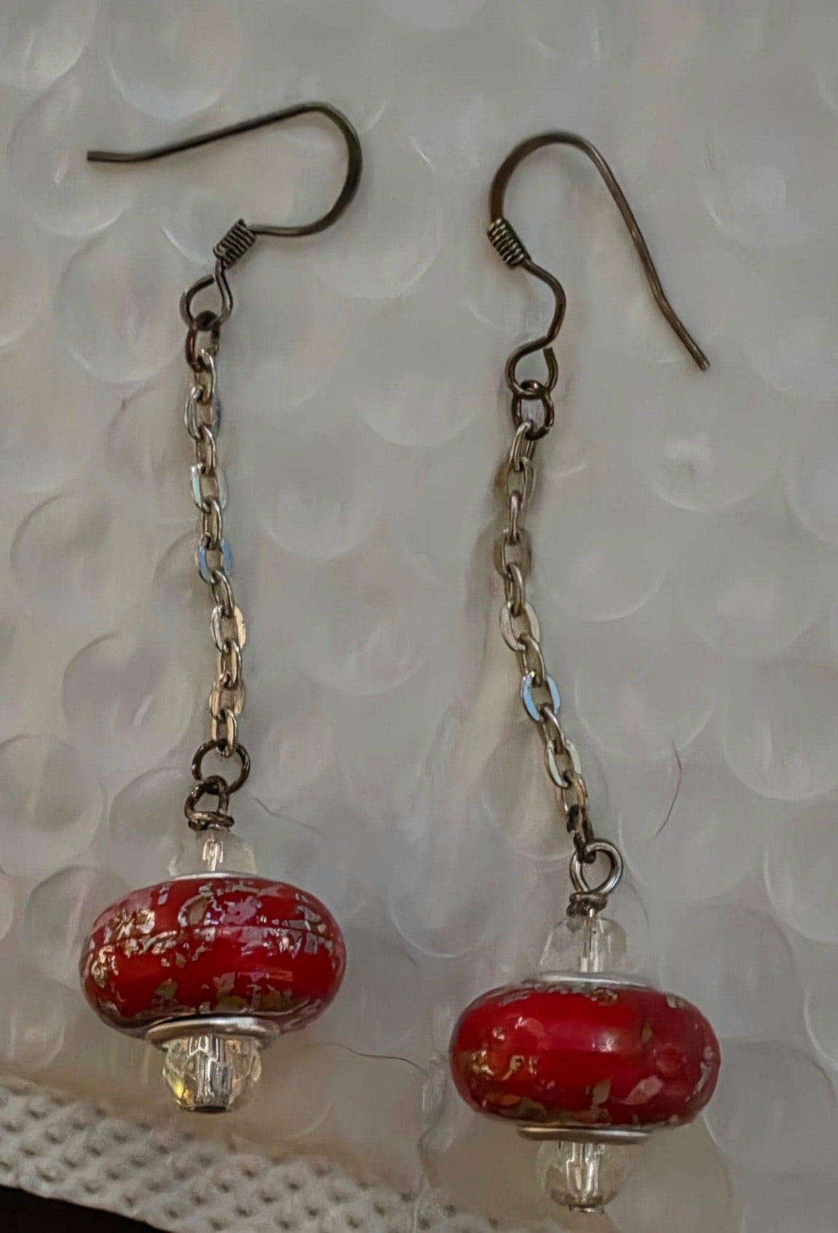 Red Pinwheel Glass Bead Earrings